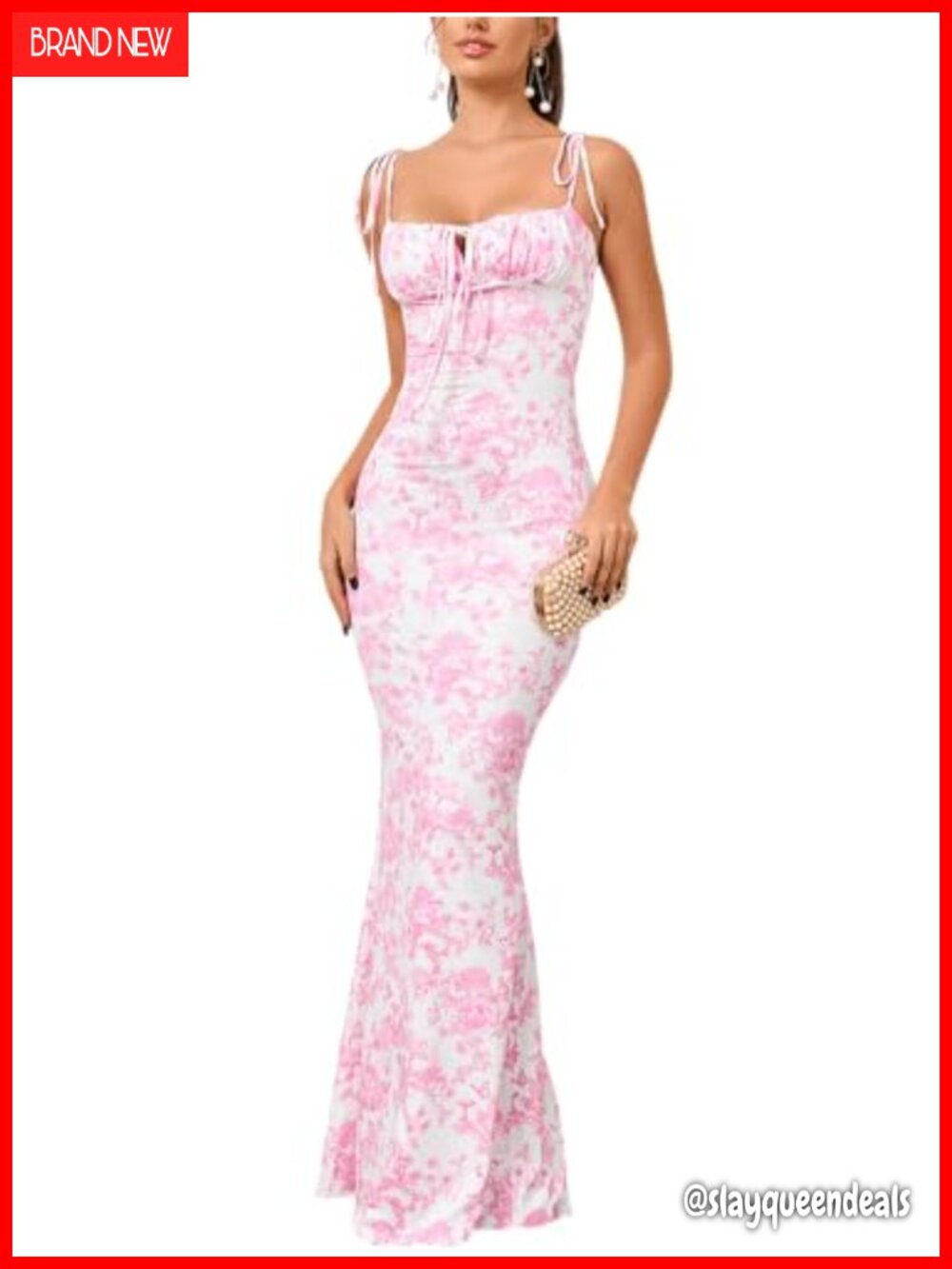 Milkmaid Floral Maxi Dress Stretch Spaghetti Strap Mermaid Wedding Guest